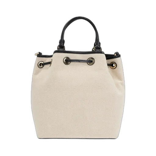 Two-Tone Leather-Trim Bucket Bag