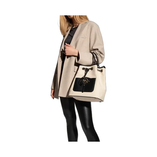 Two-Tone Leather-Trim Bucket Bag