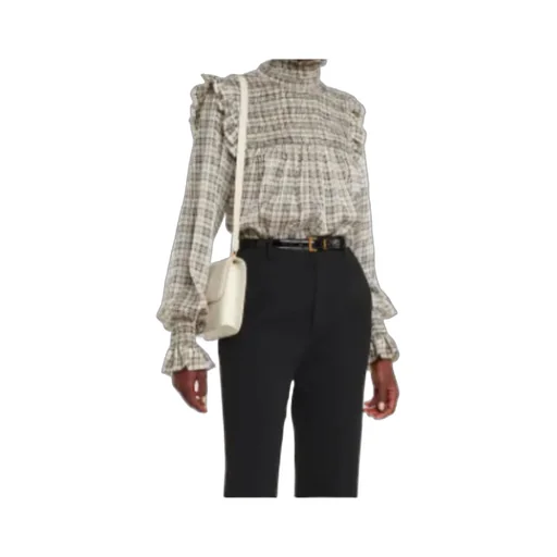 Check-Pattern Long-Sleeve Blouse