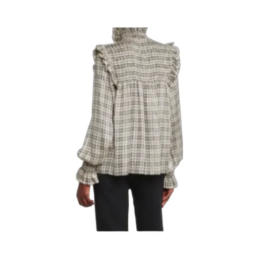 Check-Pattern Long-Sleeve Blouse