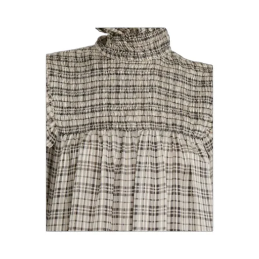 Check-Pattern Long-Sleeve Blouse