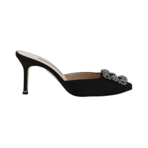 Manolo Blahnik Hangisimuhk Satin Buckle Embellished Mules