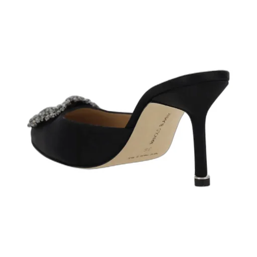 Manolo Blahnik Hangisimuhk Satin Buckle Embellished Mules