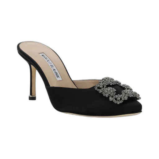 Manolo Blahnik Hangisimuhk Satin Buckle Embellished Mules