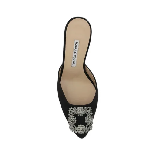 Manolo Blahnik Hangisimuhk Satin Buckle Embellished Mules