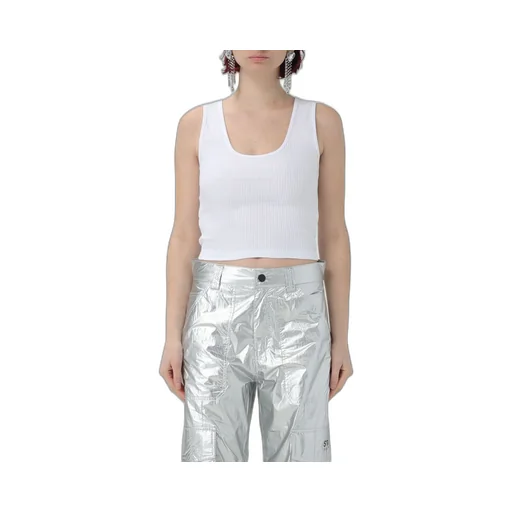 Gcds U-Neck Logo Embellished Sleeveless Ribbed Top