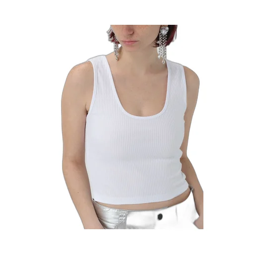 Gcds U-Neck Logo Embellished Sleeveless Ribbed Top