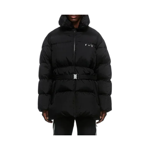 Off-White Logo Printed Belted Puffer Jacket