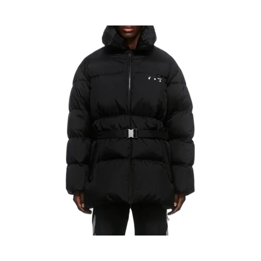 Off-White Logo Printed Belted Puffer Jacket