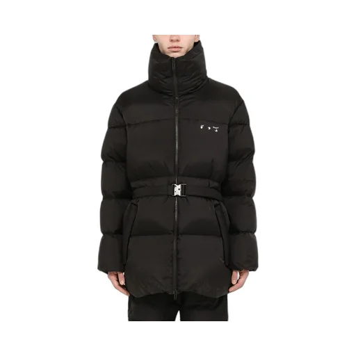 Off-White Logo Printed Belted Puffer Jacket