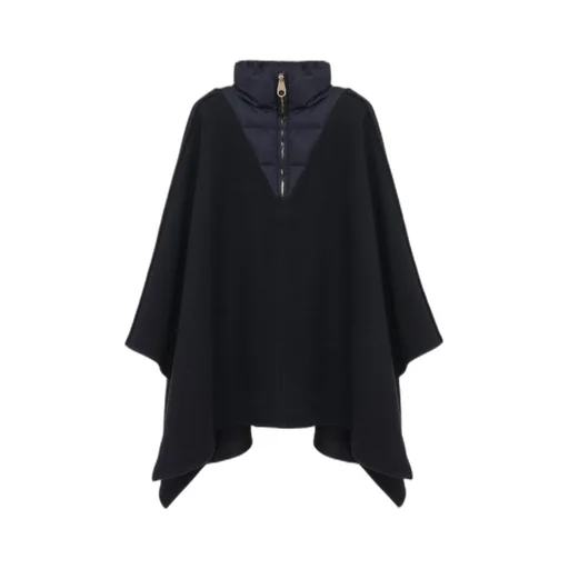 Contrast-Panel Wool Poncho