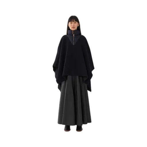 Contrast-Panel Wool Poncho
