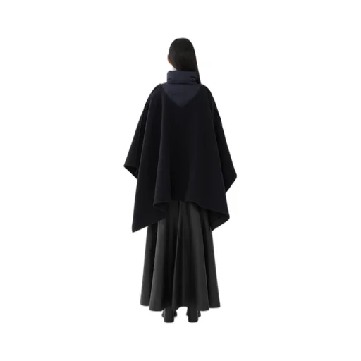 Contrast-Panel Wool Poncho