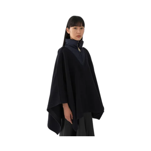 Contrast-Panel Wool Poncho