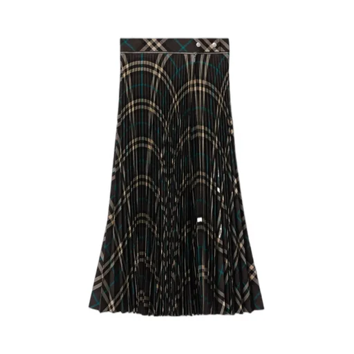 Burberry Checked Pleated Zip-Detailed Skirt