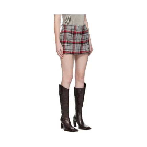 Plaid Frayed Mini Skirt