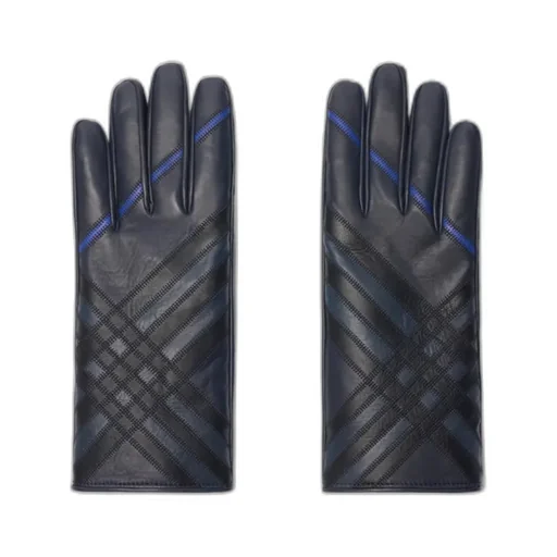 Check Intarsia Leather Gloves