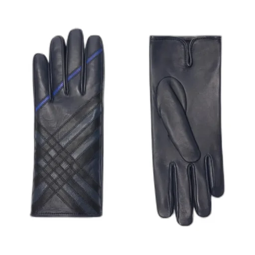 Check Intarsia Leather Gloves