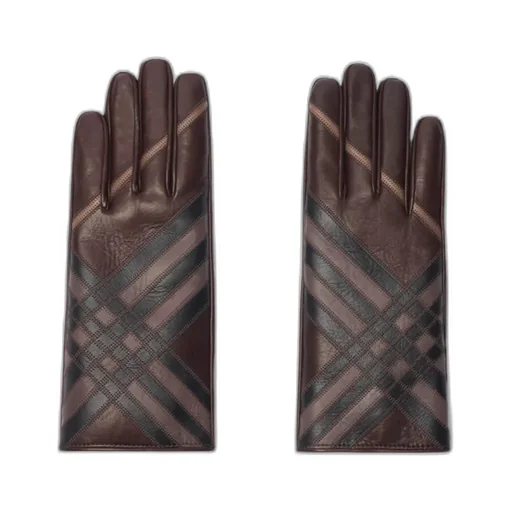 Check Intarsia Leather Gloves