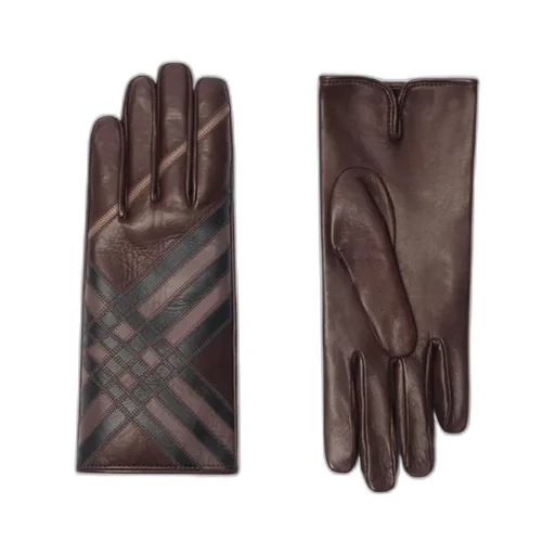 Check Intarsia Leather Gloves