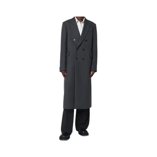 Grey Double-Breasted Wool Coat