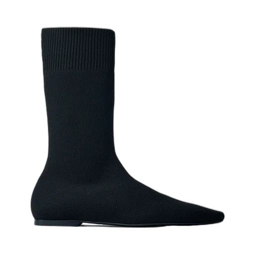 Square-Toe Ribbed-Knit Boots