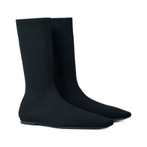 Square-Toe Ribbed-Knit Boots