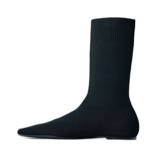 Square-Toe Ribbed-Knit Boots