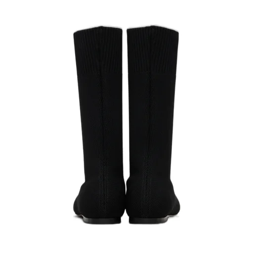 Square-Toe Ribbed-Knit Boots