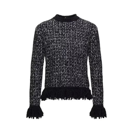 Fringe-Trim Wool Blend Sweater