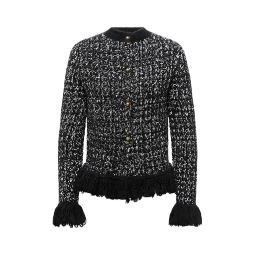 Fringe-Trim Wool Blend Sweater