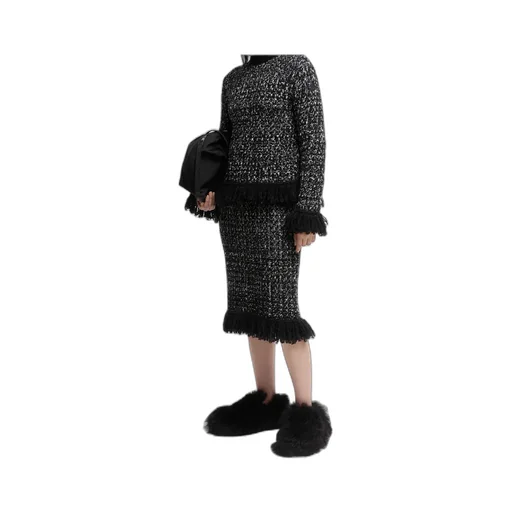 Fringe-Trim Wool Blend Sweater