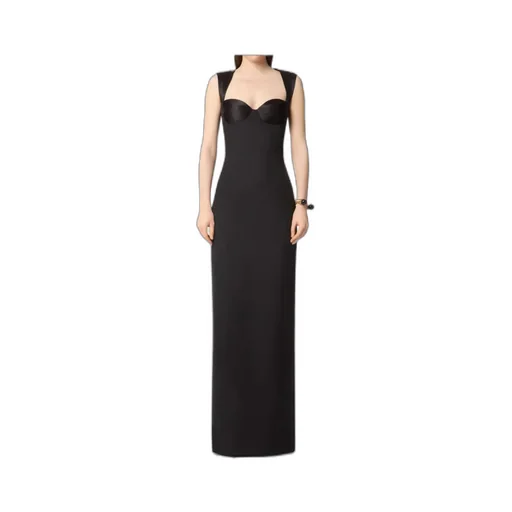 Satin-Panelled Open-Back Maxi Dress