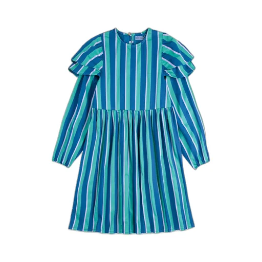 Ruffle-Sleeve Striped Dress