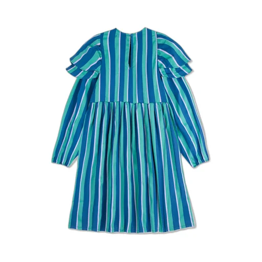 Ruffle-Sleeve Striped Dress