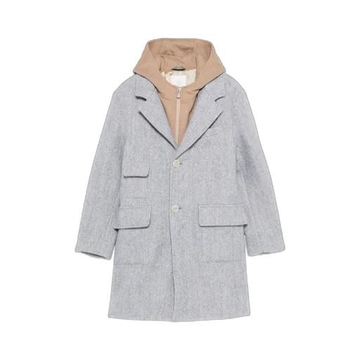 Herringbone Hooded Wool Coat