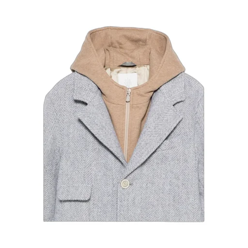 Herringbone Hooded Wool Coat