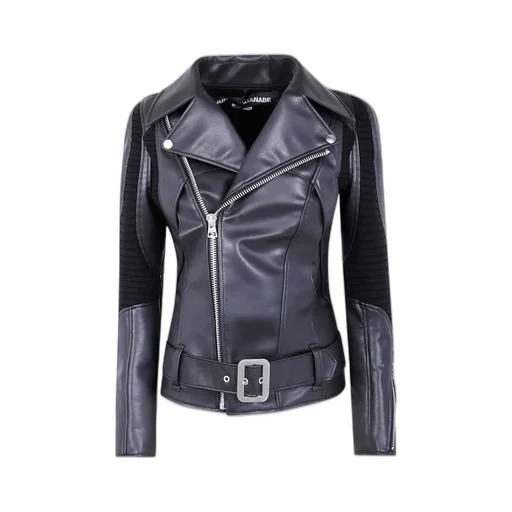 Zippered Long-Sleeved Leather Jacket