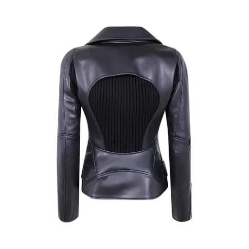 Zippered Long-Sleeved Leather Jacket