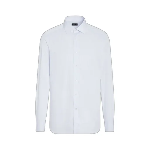 Light Blue And White Micro-Striped Trecapi Cotton Shirt