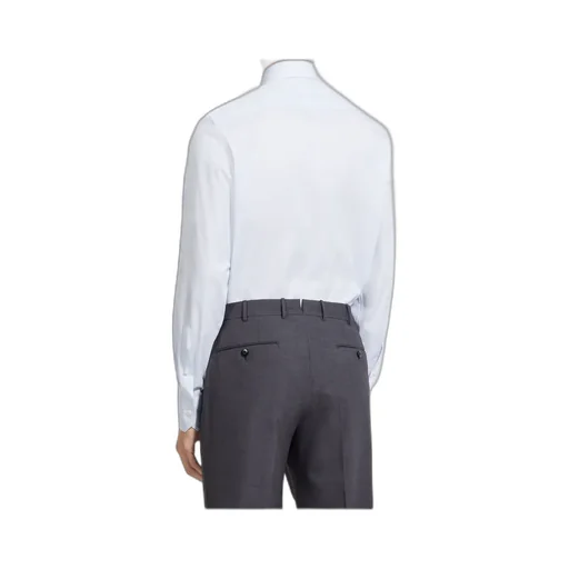 Light Blue And White Micro-Striped Trecapi Cotton Shirt