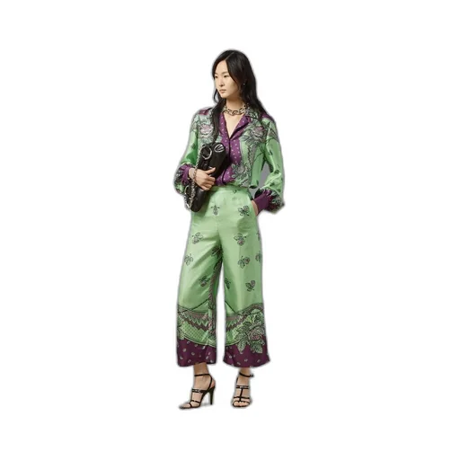 Paisley print silk trousers