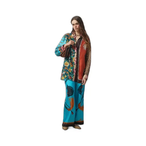 Equestrian print silk twill trousers