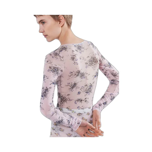 Printed stretch tulle bodysuit