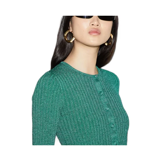 Rib lamé crewneck cardigan