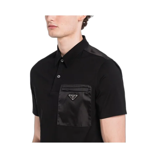 Stretch cotton polo shirt with Re-Nylon details