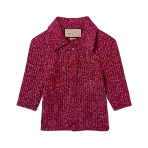 Rib lamé short-sleeved cardigan