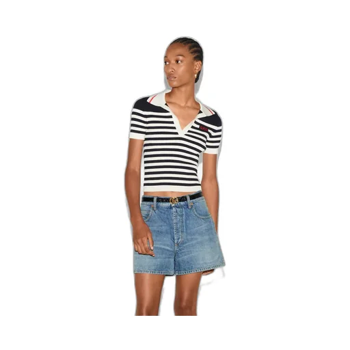 Cotton and viscose rib polo top