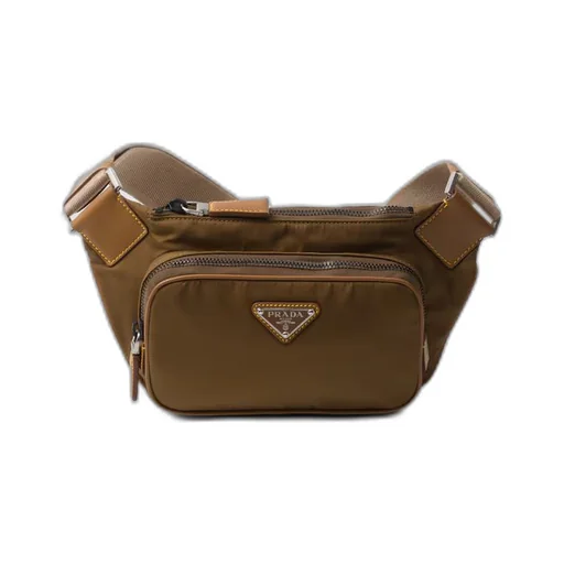 Re-Nylon and leather belt bag