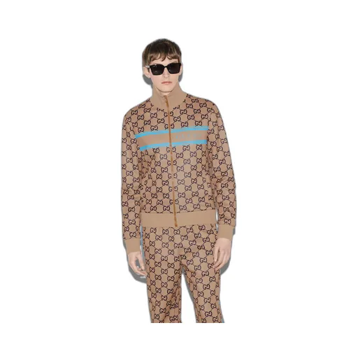 Technical jersey GG print zipped jacket